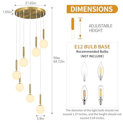 Image of 7-Lights Gold Chandelier with Milk White Glass Hanging Fixture Light