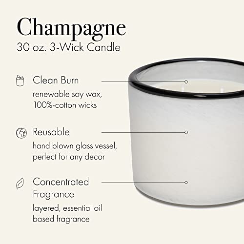 Lafco New York 3-Wick Candle, Champagne - 30 Oz - 120-Hour Burn Time - Reusable, Hand Blown Glass Vessel - Made In The Usa #TOP1