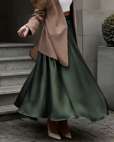 Btfbm Women'S Satin High Waist Skirts 2024 Summer Fall Outfits Elegant Cocktail Party Flowy A-Line Maxi Skirt thumb #4