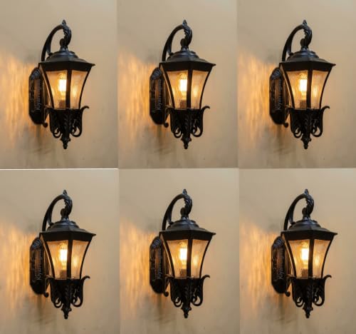Image of E27 Holder Cast Aluminium Black Matte Finished Standard Garden Light Wall Lamp Illumination for Patio, Porch & Balcony (Pack of 6)