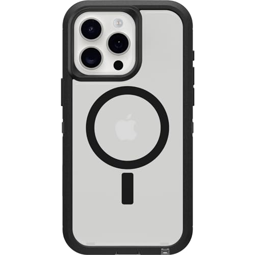 OtterBox iPhone 15 Pro MAX (Only) Defender Series XT Clear Case - Dark Side (Black/Clear), screenless, Rugged, Snaps to MagSafe, Lanyard Attachment