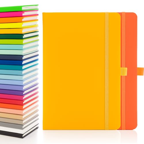 Notes London 2 quaderni Eco A5 con pagine a righe, passante per penna, nastro, segna data e tasca per carta, diario medio con copertina rigida, note, carta di provenienza sostenibile (giallo e