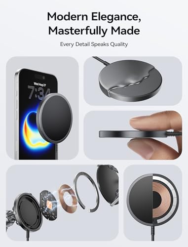 Image of Magnetic Wireless Charger, JSAUX Magnet Wireless Charging Pad Compatible with iPhone 13 /13 Pro /13 Pro Max /13 Mini, 12 /12 Pro /12 Pro Max /12 Mini, AirPods 3 2 Pro, Mag-Safe Charger, Mag Charger-Black