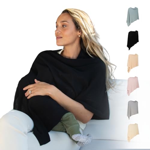 Image of Breathable Nursing Cover Up for Breastfeeding - Privacy Nursing Covers - Newborn Essentials Must Haves - Improved Ponchy by Gold Mamas - Ebony