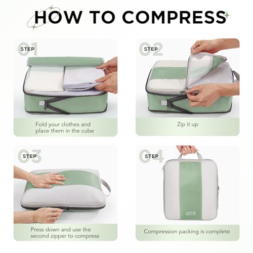 Image of OlarHike 10-Pack Compression Packing Cubes for Travel Essentials,Compressible Expandable Packing Cubes for Suitcase,Luggage Garment Bags for Travel,Handy Helper for Organizing Clothes(Matcha Green)