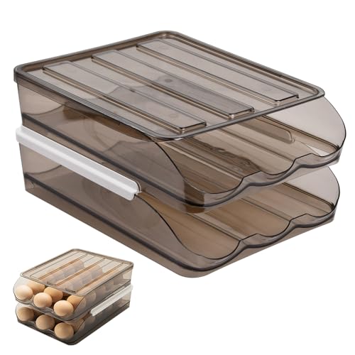 volumoon 36 Eier Behälter mit Deckel, Eierbehälter für Kühlschrank, Eierbox Automatisch Weiterleiten, Eierablage Halter, Eier Rollender, Kunststoff Eieraufbewahrungsbox, Große Kapazität, 2 Schichten