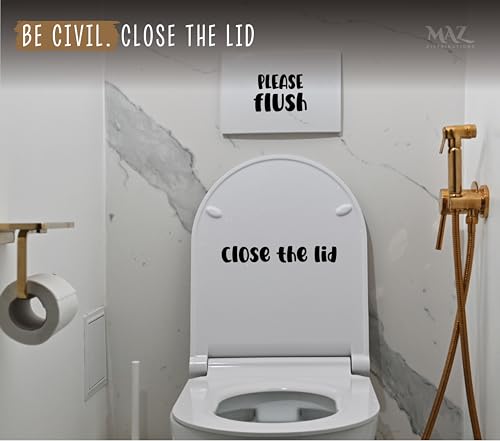 Image of MAZ DISTRIBUTIONS - Please Flush and Close the Lid - Vinyl Decal for Washroom - Waterproof Sticker for Mirror - Indoor & Outdoor Sticker for Window - Easy Use for Bedroom and Bathroom - MAZ 429