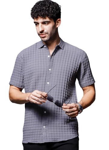 Image of IndoPrimo Men's Regular Fit Fancy Square Kniting Casual Shirt for Men Half Sleeves