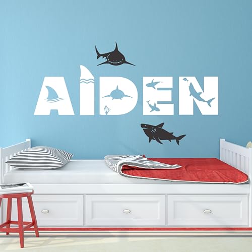 Vinilo decorativo personalizado tiburón tema océano miniatura 2