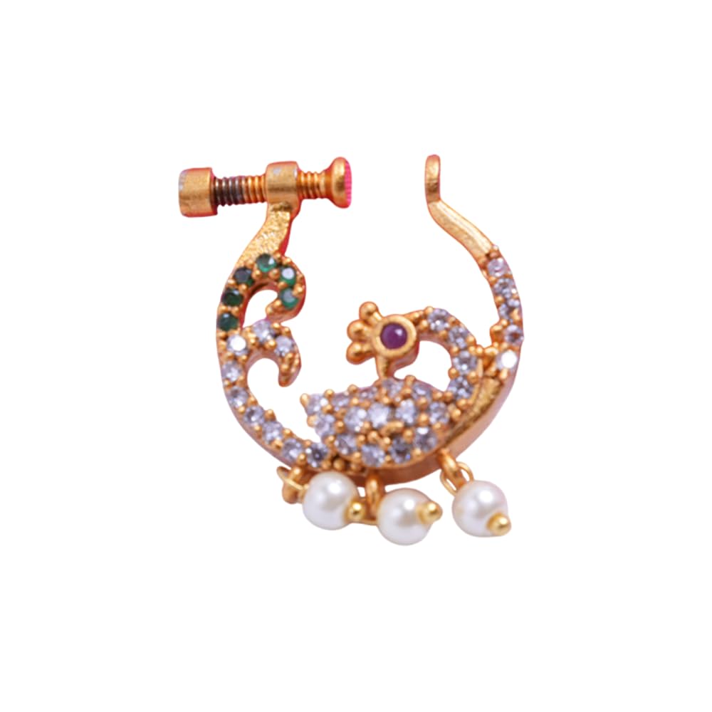 Stylish Women Copper alloy CZ Stone Nose Pin | Traditional and Contemporary Design Fashion Jewelry for Daily (White,Pink&Green)-image-9
