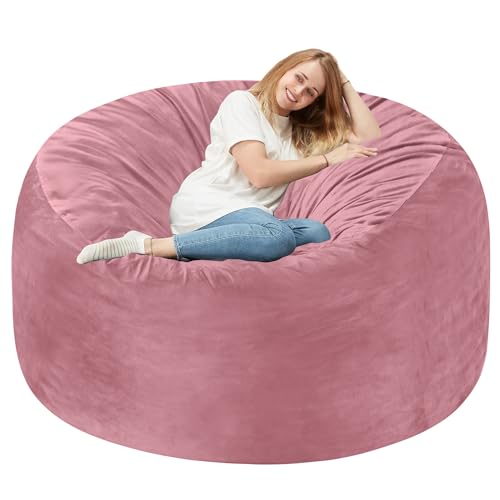 Homguava 5 FT Bean Bag Chair: 5' Bean Bags with Memory Foam Filled, Large Beanbag Chairs Soft Sofa with Dutch Velvet Cover-Dusty Pink