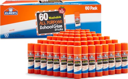 Elmer's All Purpose School Glue Sticks, Acid-Free and Washable, 7 Grams, Arts &amp; Crafts, Projects, #1 Teacher Brand, 60 Count, Standard Sticks (Pack of 12)