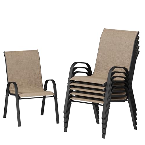 Image of UDPATIO Patio Chairs Set of 6, Stackable Outdoor Dining Chairs with High Back, Breathable Textilene Fabric Outdoor Chair All Weather, 350LBS Capacity for Garden, Backyard (Brown)