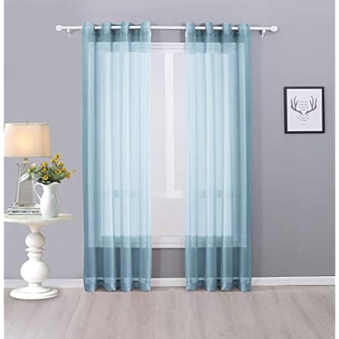 Interior Trends Ariana 2 Piece Sheer Voile Fully Stitched Window Panel Curtain Drape Set with Grommets (84" Length, Slate Blue) Cover