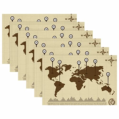 Sets de table global maps vintage 30x45 cm lavables lot de 6