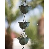 Monarch Pure Copper Lotus Rain Chain, 8-1/2 Feet Length (Green Patina)