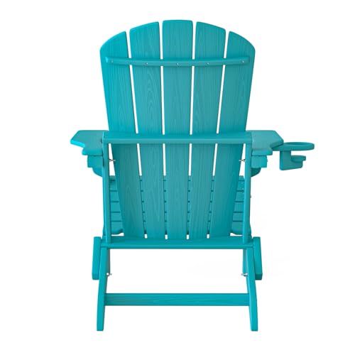 Image of Plawdlik HDPE Folding Adirondack Chair Set of 2 with Cup Holder, Aruba