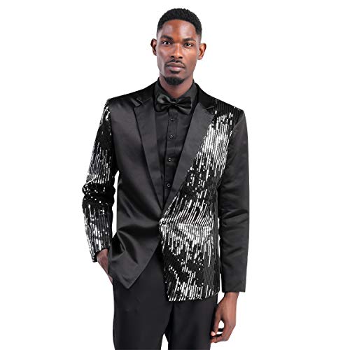 Men's 2-Piece Suit Casual 1 Button Slim Fit Prom Suit Stylish Sequin Black - Thumbnail 3