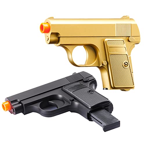 Lightweight Pocket Dual Airsoft Spring Pistols Gold & Black for Cosplay James Bond Costume, Spring Pistol Gun Toy for Youth, Great Started kit for Beginner - Thumbnail 3