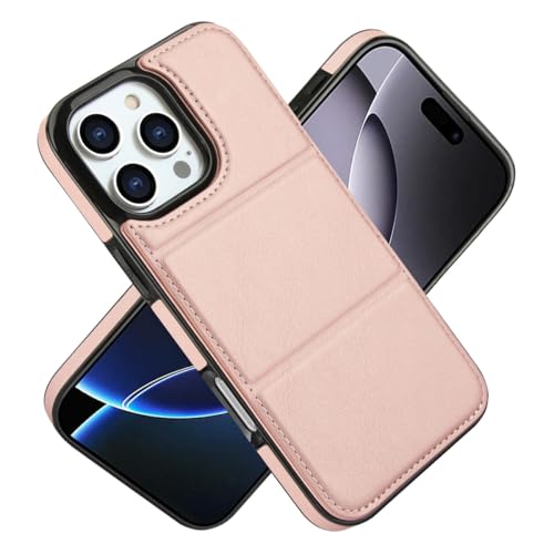 Étui portefeuille iPhone 13 or rose en cuir à rabat