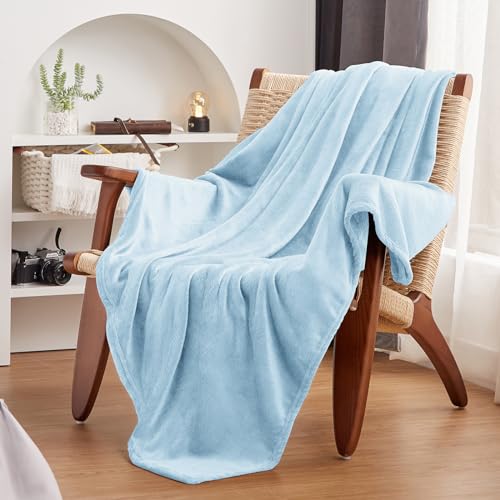 WAVVE Fleece Blanket Light Blue Throw 150x200cm - Fluffy Soft Warm Versatile Blanket for Sofa/Couch/Bed Double/Twin Size - Image 3