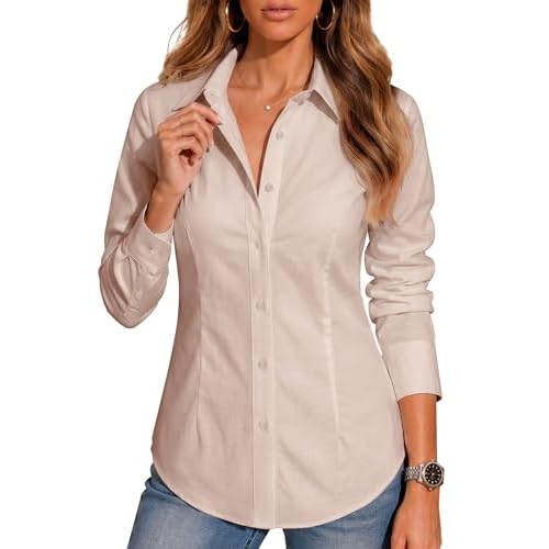 BBIBBI Cotton Button Down Shirts for Women Wrinkle Free Long Sleeve Dress Shirt for Office Work Business Casual Blouse XS-6XL