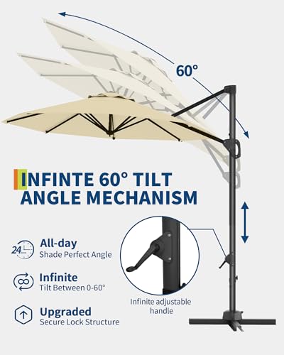 10FT Cantilever Umbrella Outdoor Patio Umbrella w/Base Included Market Offset Umbrella Sun Shade Windproof with 360-Degree Rotation for Patio Garden Deck Pool, Navy Blue