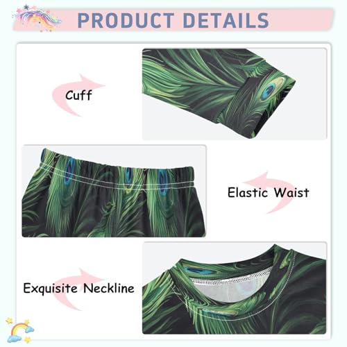 Pajama Sets Long Sleeve Peacock Feathers Soft Comfy Sleepwear 2 Piece PJS 3-8T4