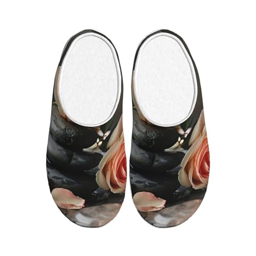 Pantoufles d'hiver EdWal en peluche premium avec motif artistique noir en 39
