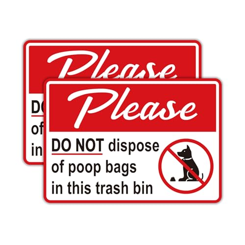 Image of 2PCS Please Do Not Dispose Poop Bags in This Trash Bin Stickers, Self-Adhesive Weatherproof Do not Throw Dog Poop Bag in The Trash Sign, Trash Can Stickers for Home,Yard,Restaurant(8 inch x 6 inch)