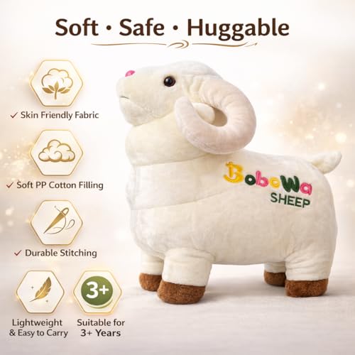 Image of Soft Sheep Plush Toy 45 cm | Cute Stuffed Animal for Kids | Ultra Soft Fabric | PP Cotton Filled | Baby Safe Soft Toy | Birthday Gift for Boys & Girls | Room Decor
