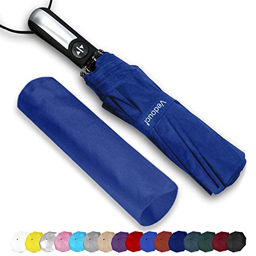 Vedouci Paraguas plegable de 10 varillas, paraguas compacto de viaje con revestimiento de teflón, paraguas automático, revestimiento anti UV, paraguas plegable (azul rey)