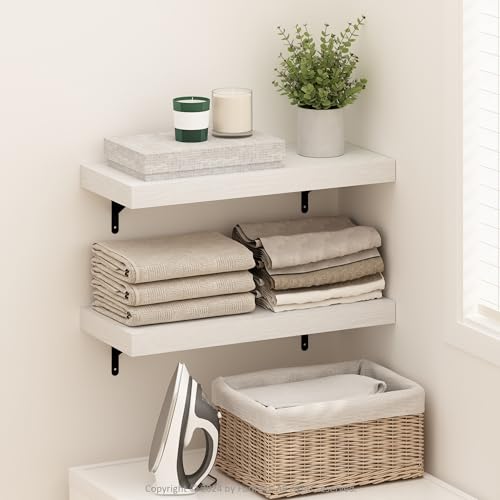 Image of Furinno Tanna Floating Shelves for Wall Set of 2, 22-Inch Wall Shelf, Triple Thick Floating Mounted Shelf, for Bathroom, Home Office, Living Room, White Texture