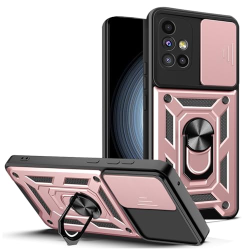 JNERBUYI Funda para Samsung Galaxy M51 Carcasa con Anillo 360°y Cubierta de Objetivo, Funda Protectora con Soporte Magnético, Carcasa Antigolpes. Oro Rosa