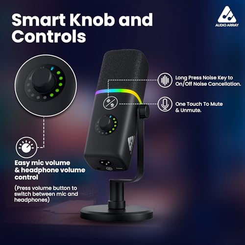 Image of Audio Array AM-C45 XLR /USB Pro RGB Dynamic Microphone Kit | 192kHz /24bit Studio Quality Output | Volume Control, Mute and Noise Cancellation | Realtime Monitoring for Streaming, Gaming & podcasting