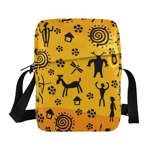 VIGTRO Small Crossbody Bag for Women Men, Tribal African Petroglyphs Messenger Bag Purse with Adjustable Strap, Ethnic Small Shoulder Bag for Travel Outdoor Sports - Main Image