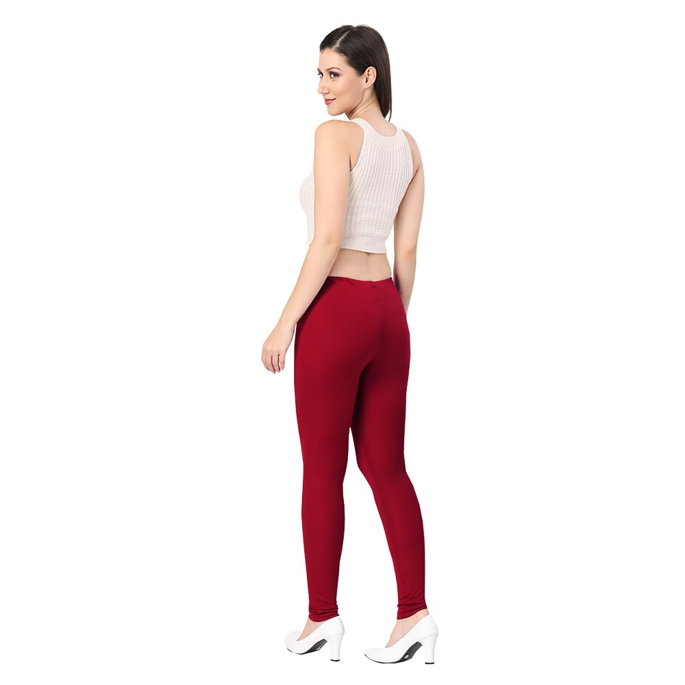 TRASA Women's Slim Fit Ultra Soft Cotton Churidar Leggings - Maroon, Size :- Medium 3