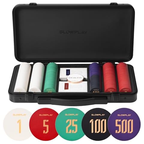 SLOWPLAY Godel Ceramic Poker Chips Set for Texas Hold'em, 300 PCS [with Numbered Values], 39mm & 10g Each | Features a High-end Chip case with Extra Durable German Polycarbonate Shell Cover