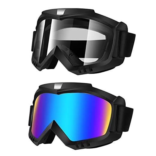 Lievermo Dirt Bike Goggles, 2 Pack Motorcycle ATV Riding Ski Racing Helmet Goggles, Windproof Glasses for Adults Men Women Youth Kids (Colorful + Clear)