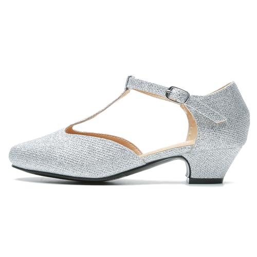 Image of MAIERNISI JESSI Women's T-Strap Mary Jane Pumps, Low Block Heel, Closed Toe, Buckle Ankle Strap