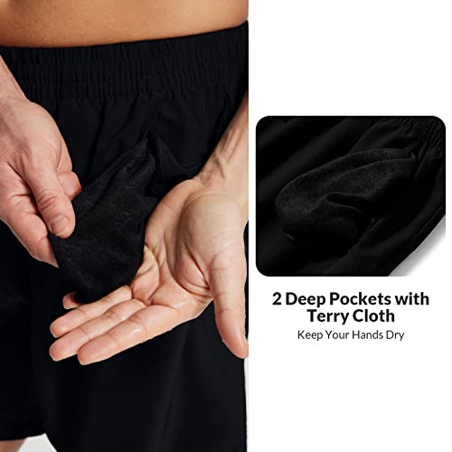BALEAF Short masculino de tênis com bolsos de 17,7 cm, secagem rápida, sem forro, Preto, M