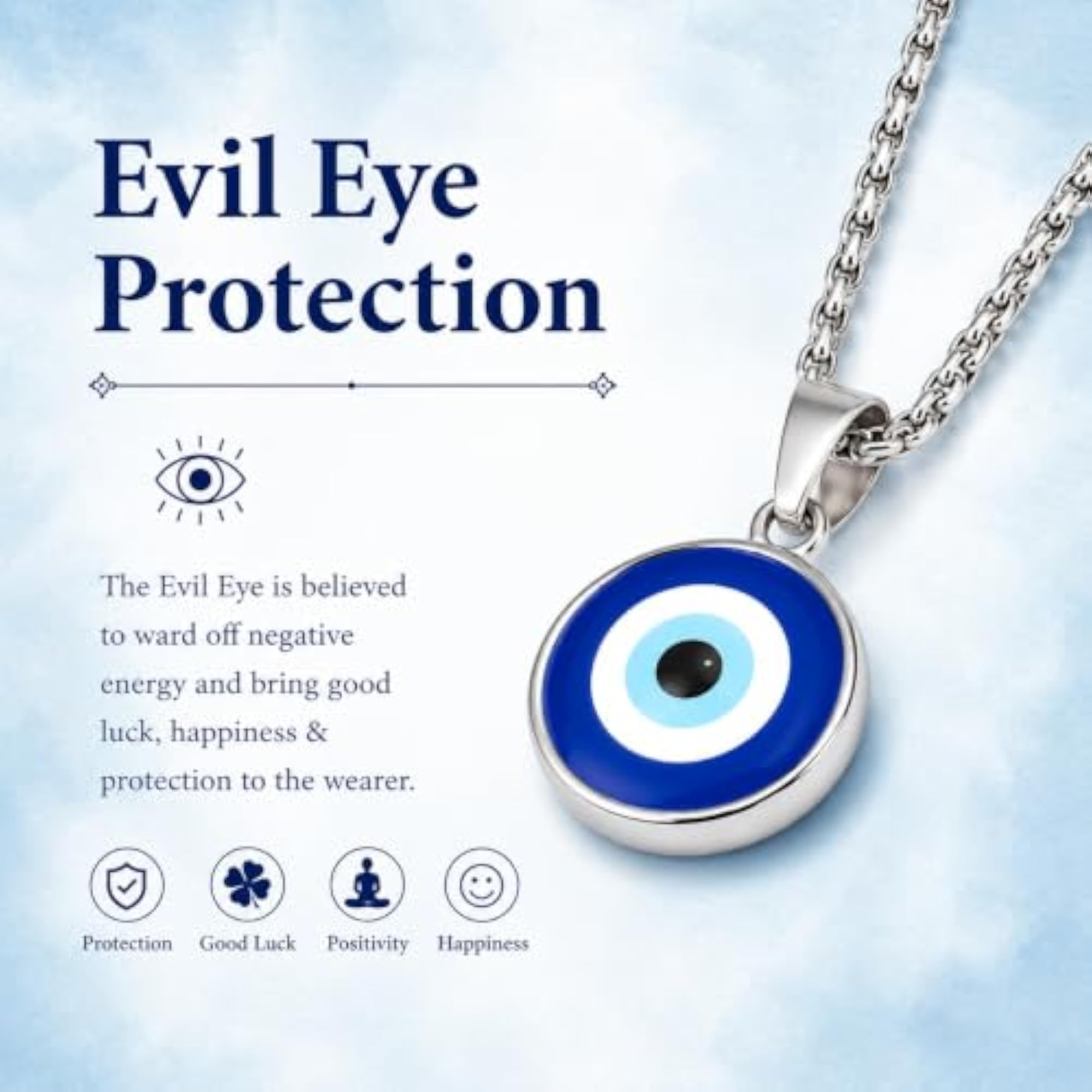 Women's Blue Evil Eye Pendant Necklace, Nazar Protection Charm