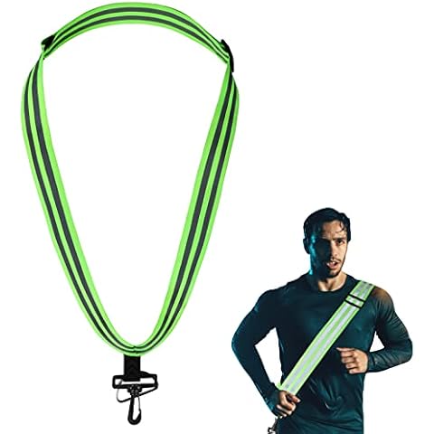 Perthlin Reflective Sash with Clip for Running High Adjustable Walking Belt High Visibility Reflective Gear for Walking, Cycling, Running Safety Reflector Gear for Men and Women (Green) Cover