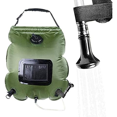 Solar Camping Shower Bag, Portable Solar Heated Travel Shower Bag Hot Water with Thermometer Removable Hose on/off Switchable Shower Head Foldable Lightweight Outdoor Hiking Climbing Bathing Bag 20L Cover