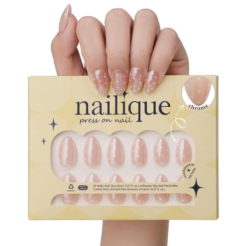 Handmade Glazed Donut Press On Nails – Short Almond Chrome Nude W...