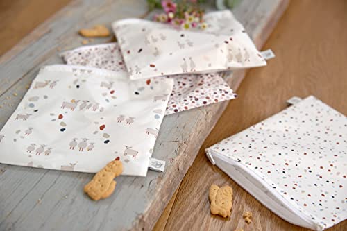LÄSSIG Wiederverwendbarer Aufbewahrungs-Beutel Snack Tasche 2 Stück/Snack Bag Tiny Farmer Dots/Sheep