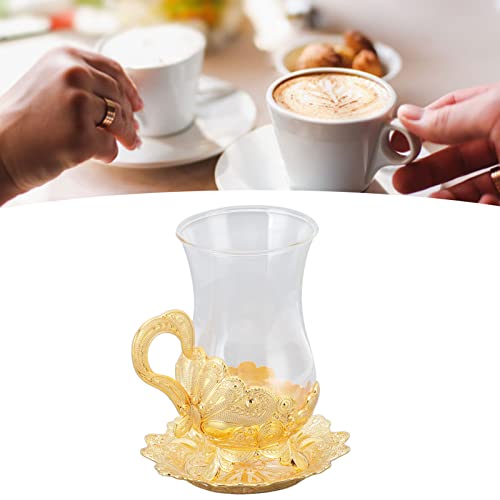 Zerodis Turkish Coffee Cup Set Gold Coffee Cups With Saucer European Beautifully Carved Coffee Cup Elegant Retro Glass Zinc Alloy Teacup With Saucer Gift Decor For Bar Tea Table #TOP5