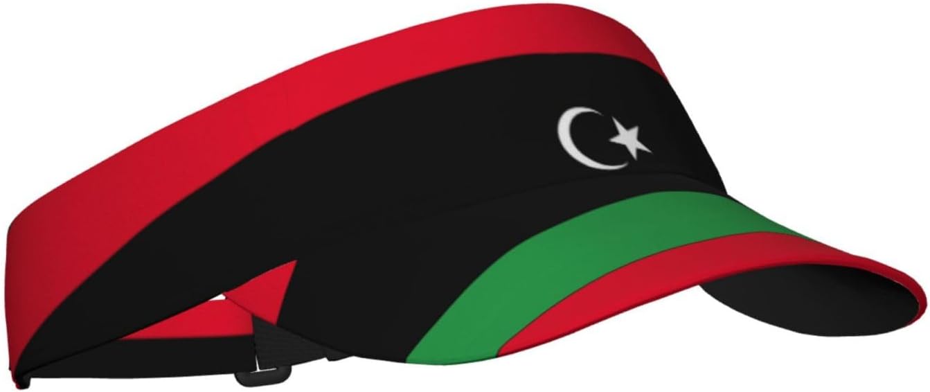 Libyan Flag Print Sports Sun Visor Hats Adjustable Running Golf Tennis Sun Cap for Women Men Black