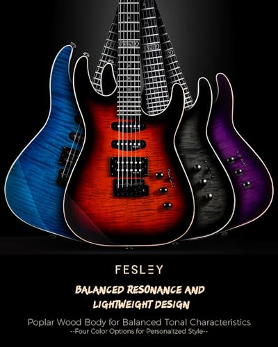 Fesley FDK800 Electric Guitar, Full Size Solid Body Electric Guitar Beginner Kit, 6 String Guitar With Hss Pickups & 24 Frets, Poplar Body Flame Maple Top Maple Neck thumb #6