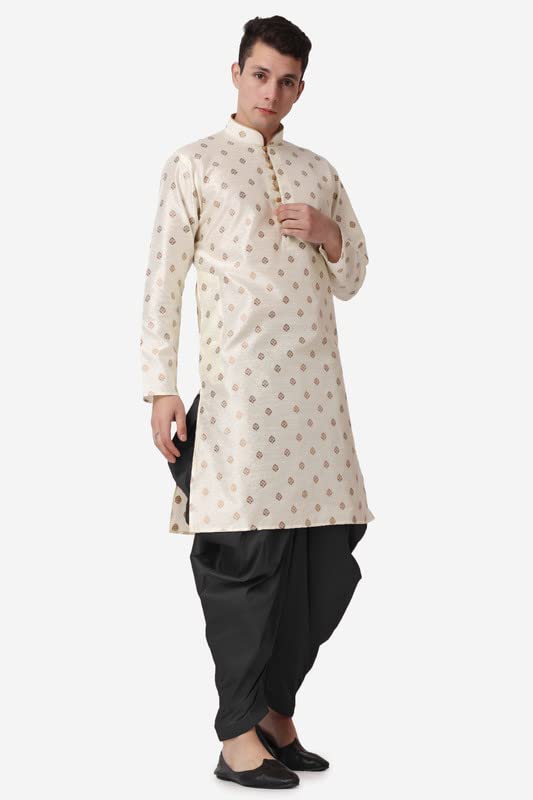 Kurta larga de seda jacquard dorada traje tradicional salwar negro hombre 6